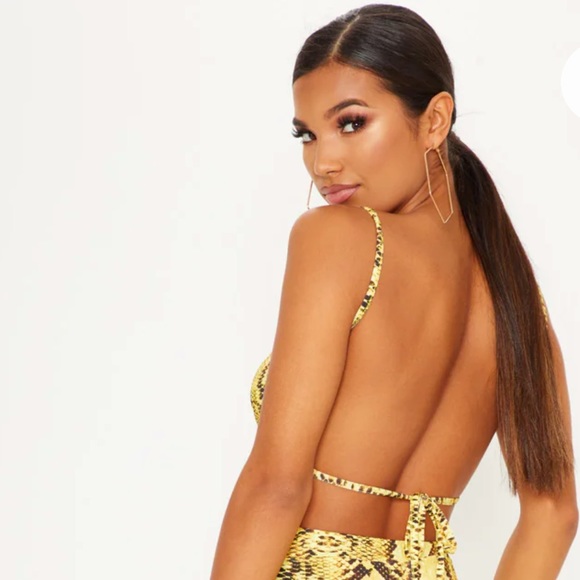 PLT Yellow Snake Printed Strappy Crop Top backless - Picture 2 of 6
